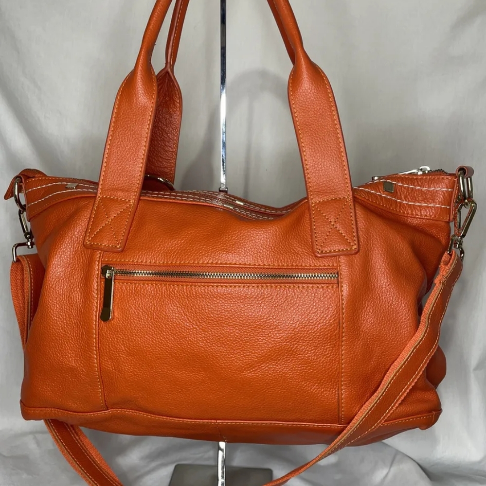 Orange Real Leather Handbag